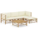 vidaXL Salon de jardin 5 Pièces avec coussins blanc crème bambou