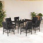vidaXL Ensemble à manger de jardin coussins 7Pièces Noir Résine tressée