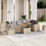 vidaXL Salon de jardin avec coussins 7 Pièces beige résine tressée
