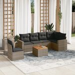 vidaXL Salon de jardin avec coussins 7 Pièces gris résine tressée