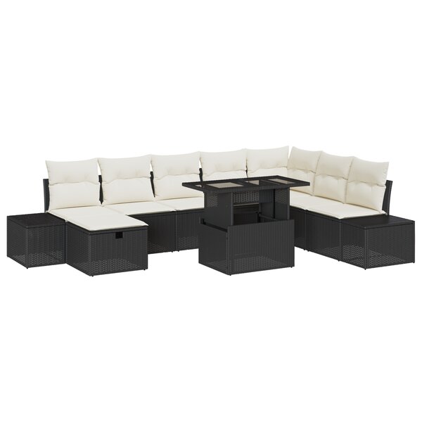 vidaXL Ensemble de 9 pièces de Sofa de Jardin avec Coussins Noir Poly Rotin