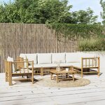 vidaXL Salon de jardin 7 Pièces avec coussins blanc crème bambou