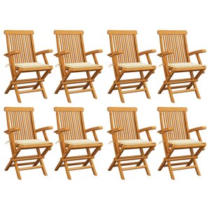 vidaXL Chaises de jardin avec coussins crème lot de 8 Bois teck massif