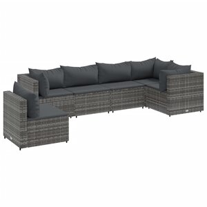vidaXL Salon de jardin 6 Pièces avec coussins Gris Résine tressée