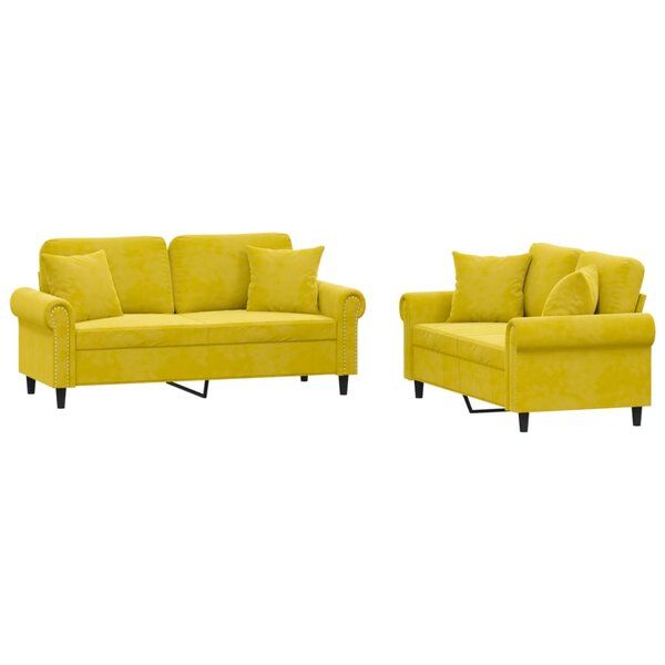 vidaXL Ensemble de canapés 2 Pièces avec coussins jaune velours