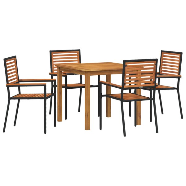 Ensemble de salle à manger de jardin 5 pièces vidaXL Noir Poly Rattan Acacia