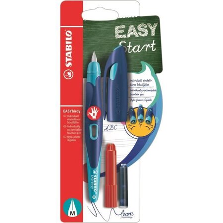 STABILO Stylo-plume EASYbirdy et 1 clé de réglage - Bleu et turquoise