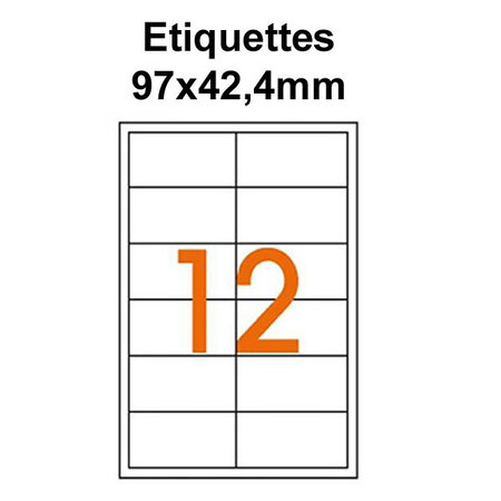 Étiquettes adhésives  97x42 4mm  (12étiquettes/feuille) - blanc - 50 feuilles -t3azur