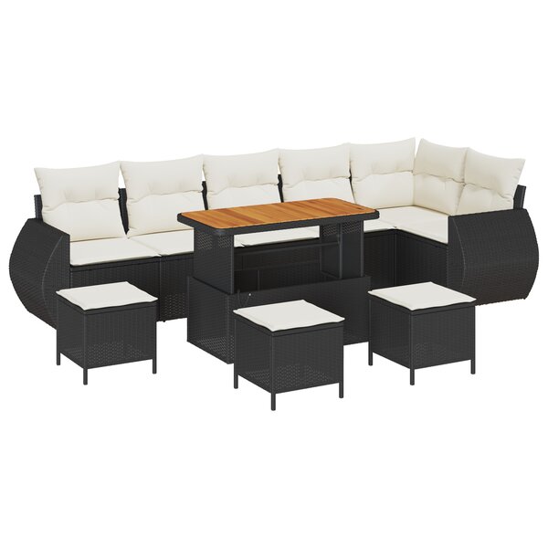 Ensemble de 10 Canapés de Jardin avec Coussins Noir Poly Rattan Acacia