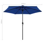 vidaXL Parasol avec LED et mât en aluminium 270 cm Bleu azuré