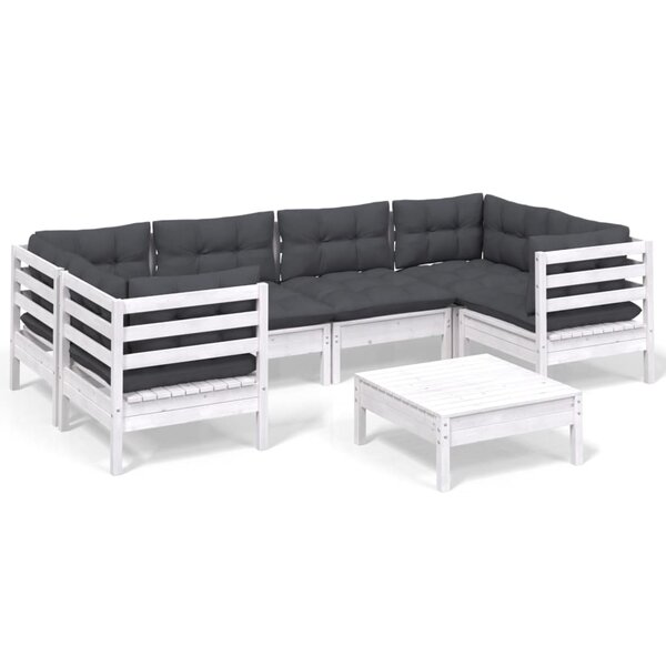 vidaXL Salon de jardin 7 Pièces avec coussins blanc bois de pin