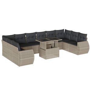 vidaXL Salon de jardin 11 Pièces avec coussins gris clair résine tressée