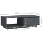 vidaXL Table basse gris 110x50x33 5 cm bois de pin massif
