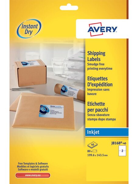J8168-40 - 80 étiquettes d'expédition blanches adhésives personnalisables. 99,6x143,5mm... Avery