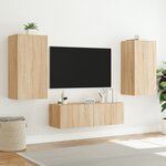 vidaXL Meuble TV muraux 3 Pièces avec lumières LED chêne sonoma
