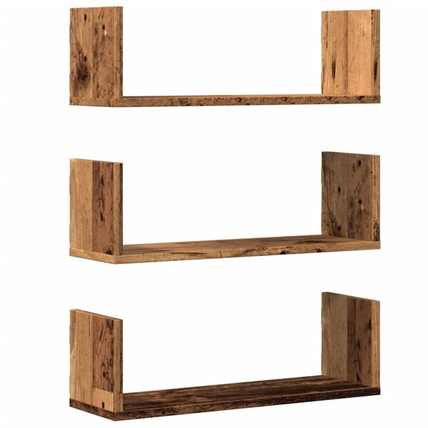 vidaXL Étagères murales 3 Pièces vieux bois 58x18x18 cm bois d'ingénierie