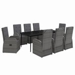 vidaXL Ensemble de salle à manger de jardin avec coussins 9 Pièces Gris