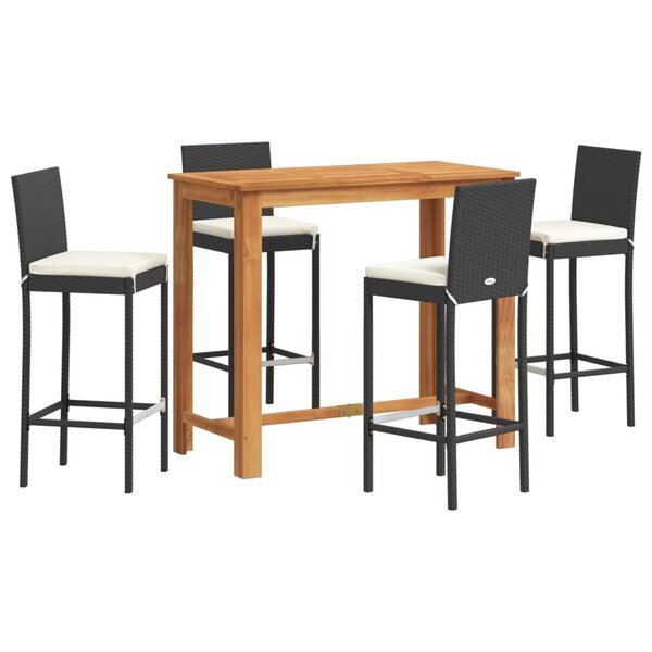 vidaXL Ensemble de bar de jardin 5 Pièces noir bois massif acacia rotin