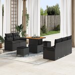 Ensemble de Canapé de Jardin 8 Pièces avec Coussins Noir en Rattan Poly Acacia