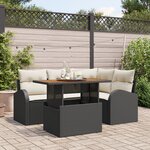 vidaXL Ensemble de Salle à Manger de Jardin de 5 Pièces avec Coussins Noir Rattan Poly Acacia