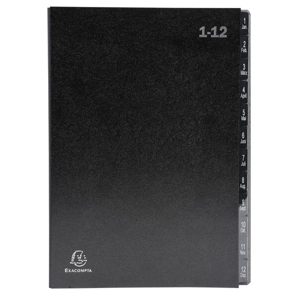 Trieur Rigide Economique Ordonator 12 Compartiments Numériques - 24x34cm - Noir - X 12 - Exacompta