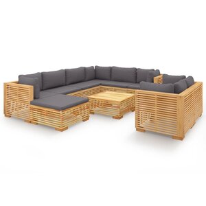 vidaXL Salon de jardin 10 Pièces avec coussins Bois de teck solide