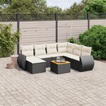 vidaXL Salon de jardin 8 Pièces avec coussins noir résine tressée