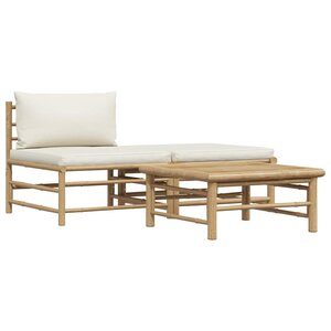 vidaXL Salon de jardin 3 Pièces avec coussins blanc crème Bambou