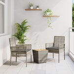 Ensemble Bistro de Jardin 3 Pièces avec Coussins Gris en Poly Rattan