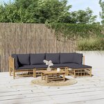 vidaXL Salon de jardin 6 Pièces avec coussins gris foncé bambou