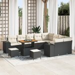 Set de canapé de jardin vidaXL 12 pièces avec coussins Noir poly rotin acacia