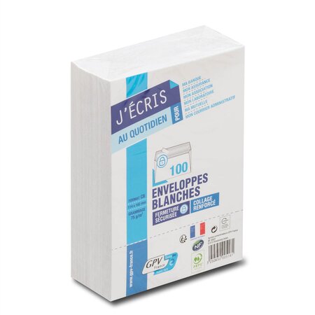 Paquet de 100 enveloppes blanches dont 20 gratuites c6 114x162 75 g gpv -  La Poste