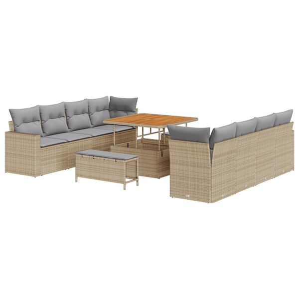 Ensemble de canapé de jardin de 11 pièces avec coussins beige poly rotin