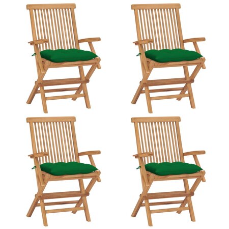 vidaXL Chaises de jardin avec coussins vert 4 Pièces Bois de teck massif