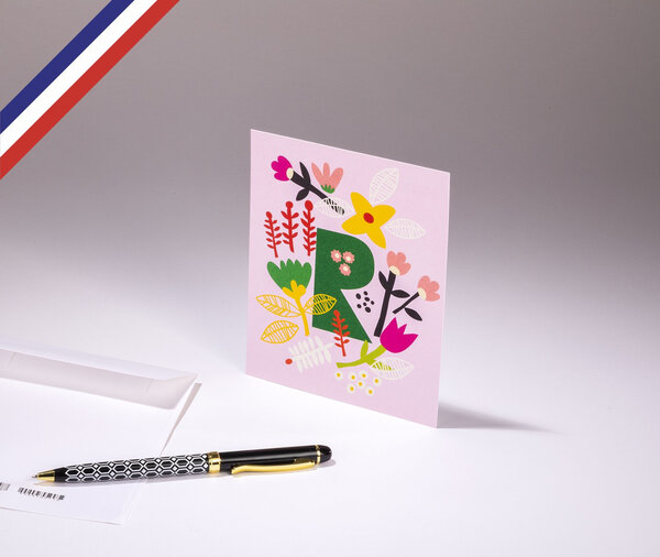 Carte simple bouton d'or créée et imprimée en france - la lettre r