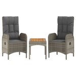 vidaXL Salon de jardin 3 Pièces avec coussins Gris Résine tressée