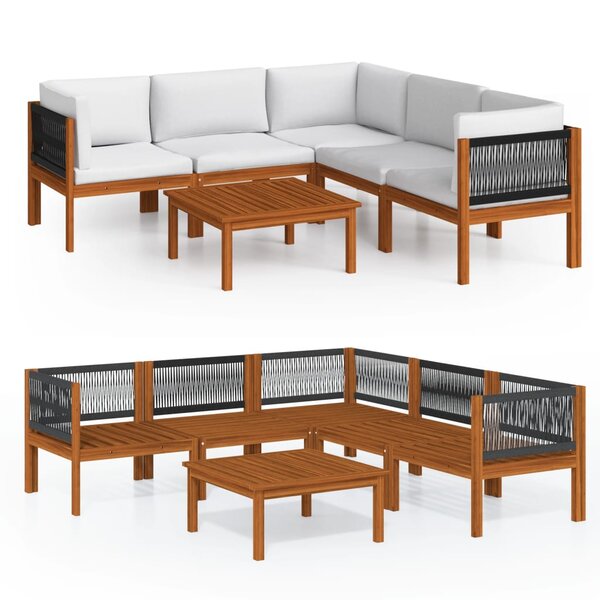 vidaXL Salon de jardin 6 Pièces avec coussins Crème Bois d'acacia solide