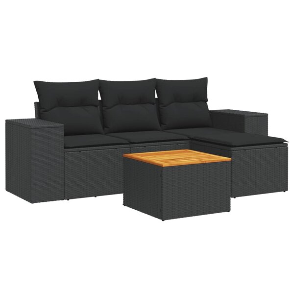 vidaXL Salon de jardin 5 Pièces avec coussins noir résine tressée