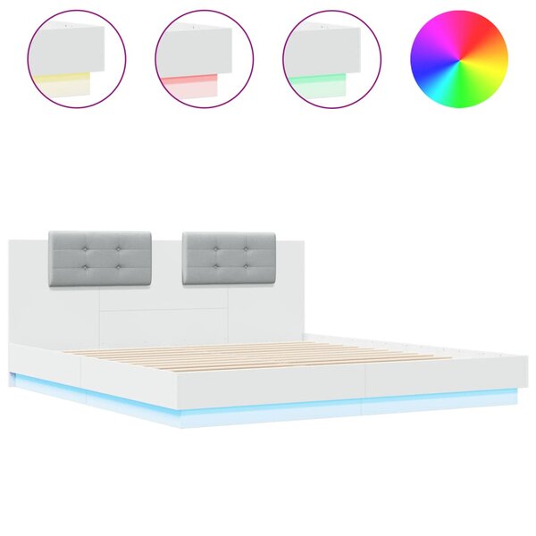 vidaXL Cadre de lit avec tête de lit et lumières LED blanc 160x200 cm