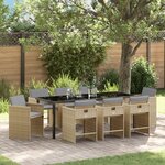 vidaXL Set de 9 pièces de repas de jardin avec coussins en rattan poly beige