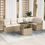 vidaXL Ensemble de canapés de jardin de 7 pièces avec coussins beige en rotin poly