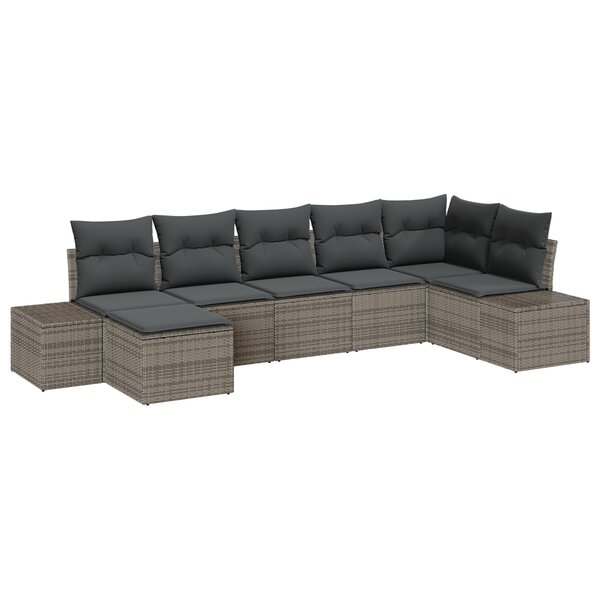 vidaXL Ensemble de canapé de jardin de 7 pièces avec coussins gris en rattan poly
