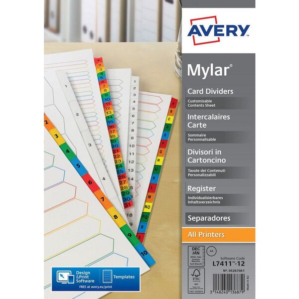Répertoire mensuel 12 touches en carte blanche onglets plastifiés de couleur Format A4+.