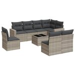 vidaXL Salon de jardin 9 Pièces avec coussins gris clair résine tressée