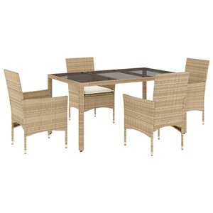 vidaXL Ensemble à manger de jardin et coussins 5 Pièces beige rotin verre