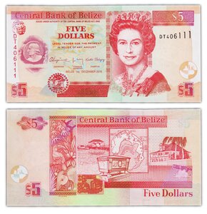 Billet de collection 5 dollars 2015 Belize - neuf - P67f