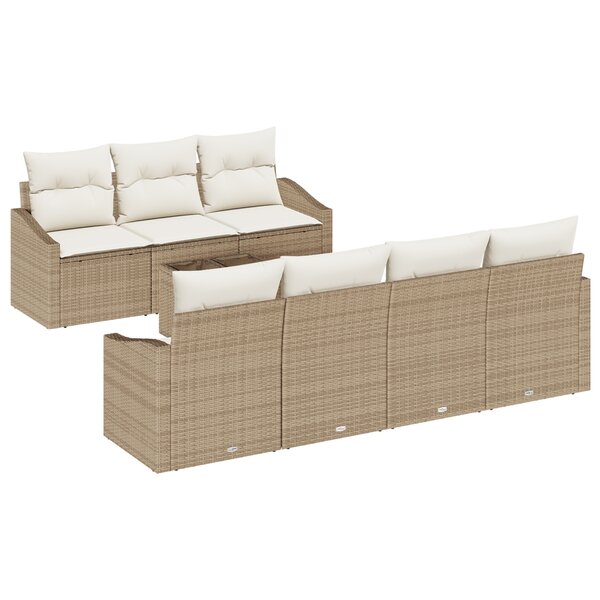 vidaXL Ensemble de Canapés de Jardin 8 Pièces avec Coussins Beige Poly Rotin