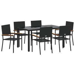 vidaXL Ensemble de salle à manger pour jardin 7 Pièces Noir polyrotin