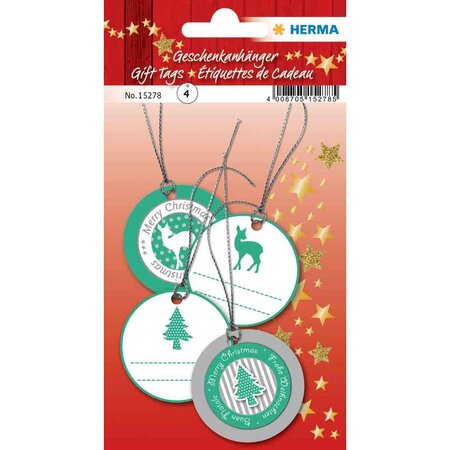 Etiquettes pour cadeau de Noel 3D  rond  vert/argent HERMA