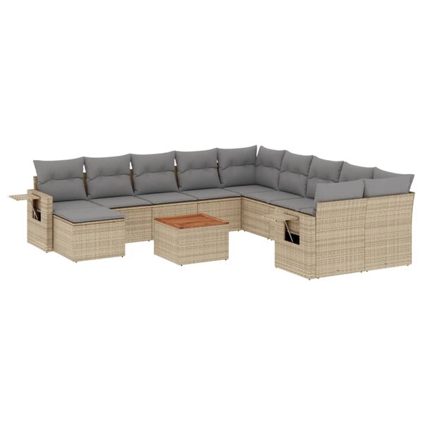 vidaXL Salon de jardin et coussins 14 Pièces mélange beige résine tressée